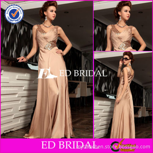 Exotic A-line V Neck Sleeveless Ruched Bodice Elegant Dubai Evening Dress L013